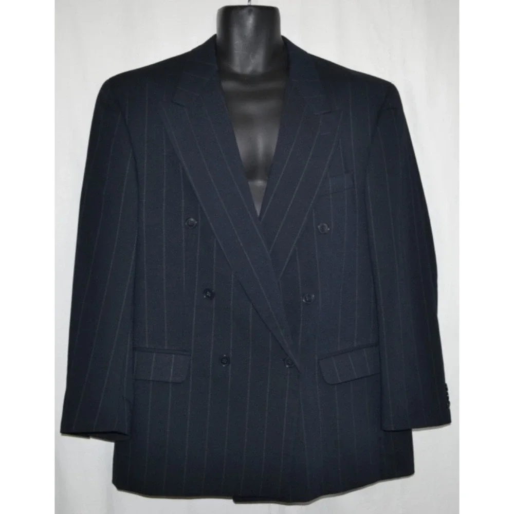 Zeidler and‎ Zeidler Navy Pin Strip Men's Suit Jacket Sports Coat Double 42R